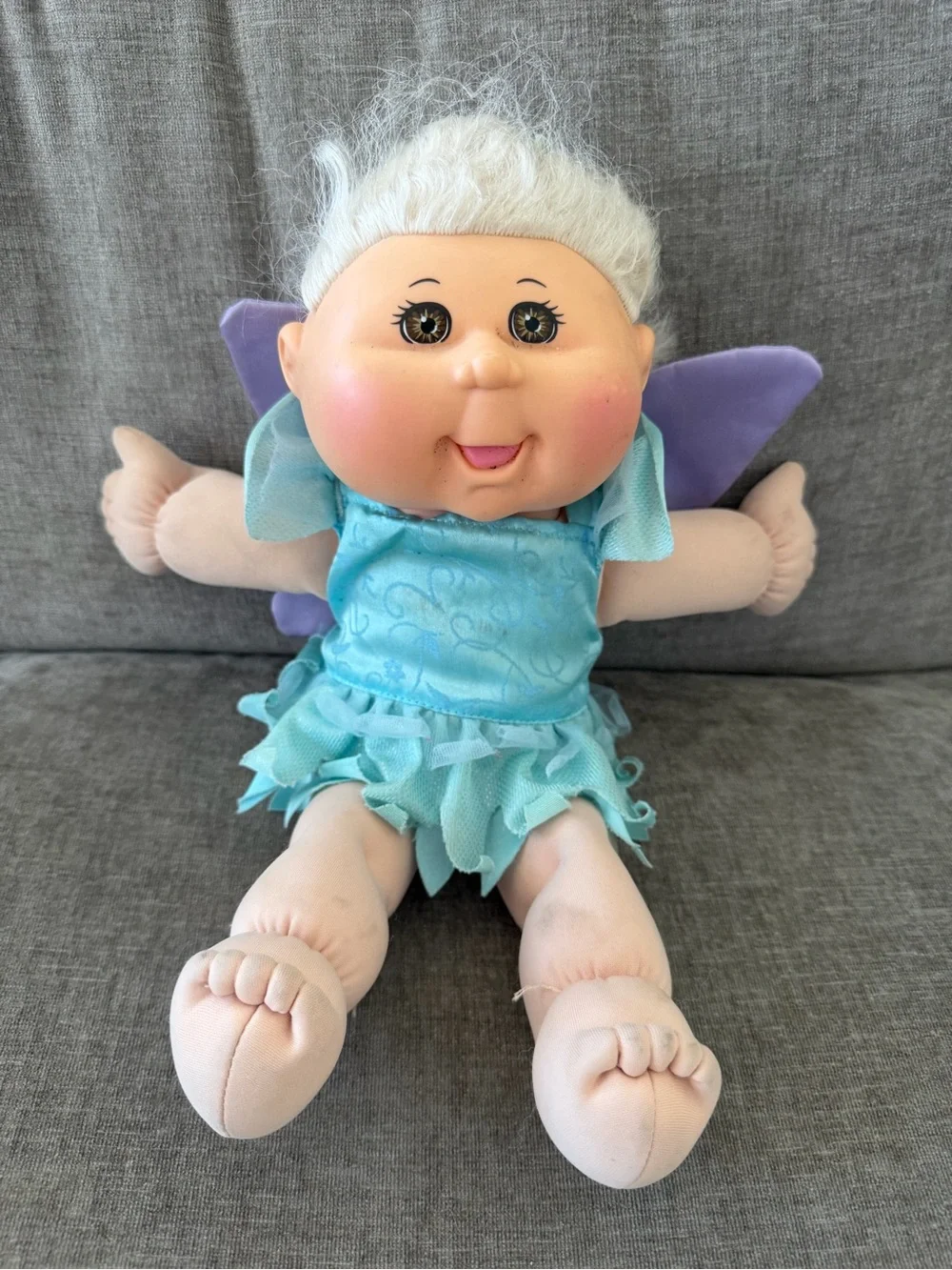 Plush Fairy Doll in Light Blue Dress with Purple Wings